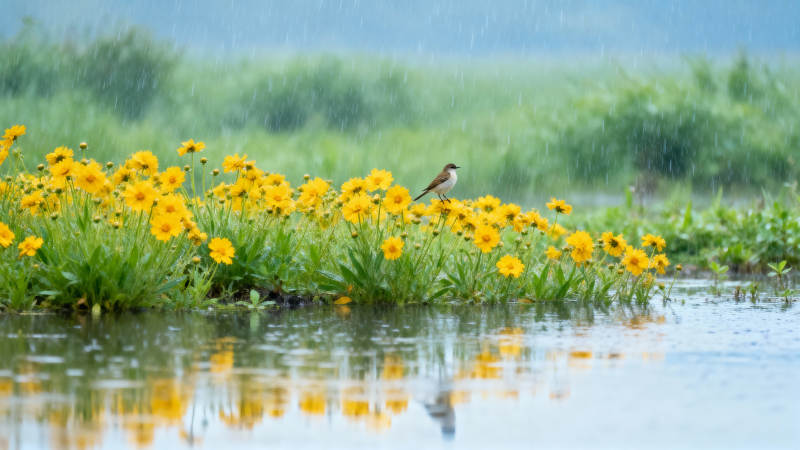 雨中花鸟图图片