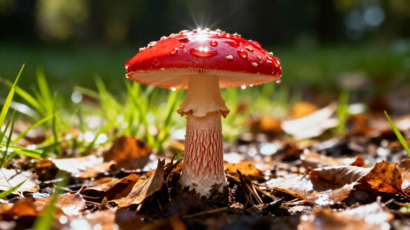 红菇林间绽放图片