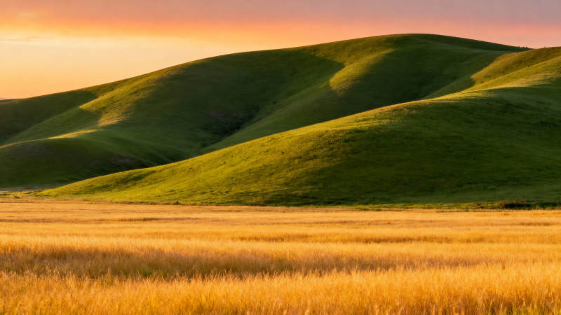 金色草原绿丘图片