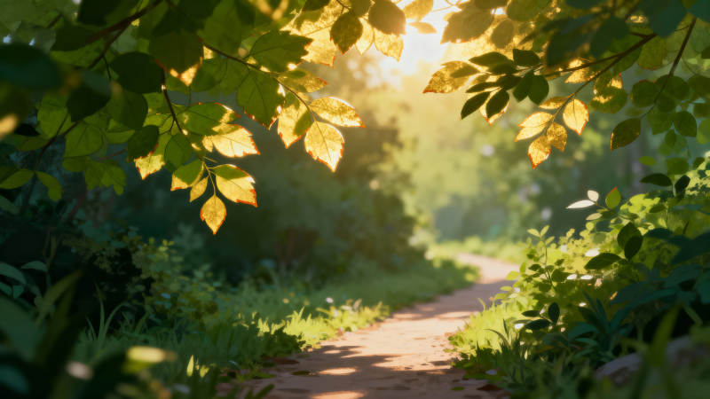 林间小径晨光图片