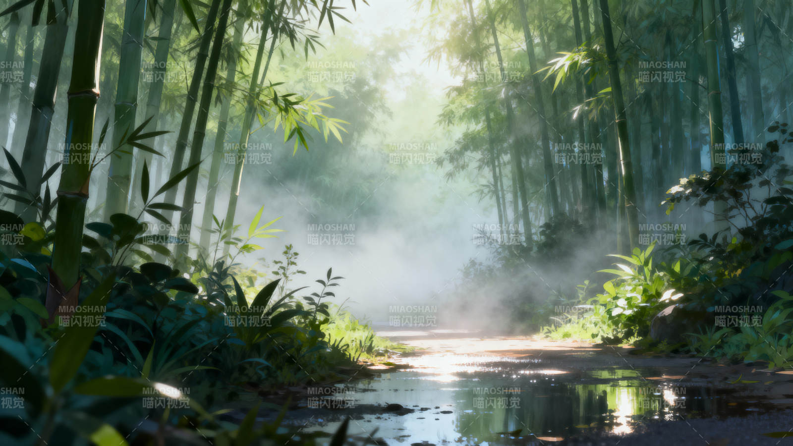 竹林晨雾小径图片