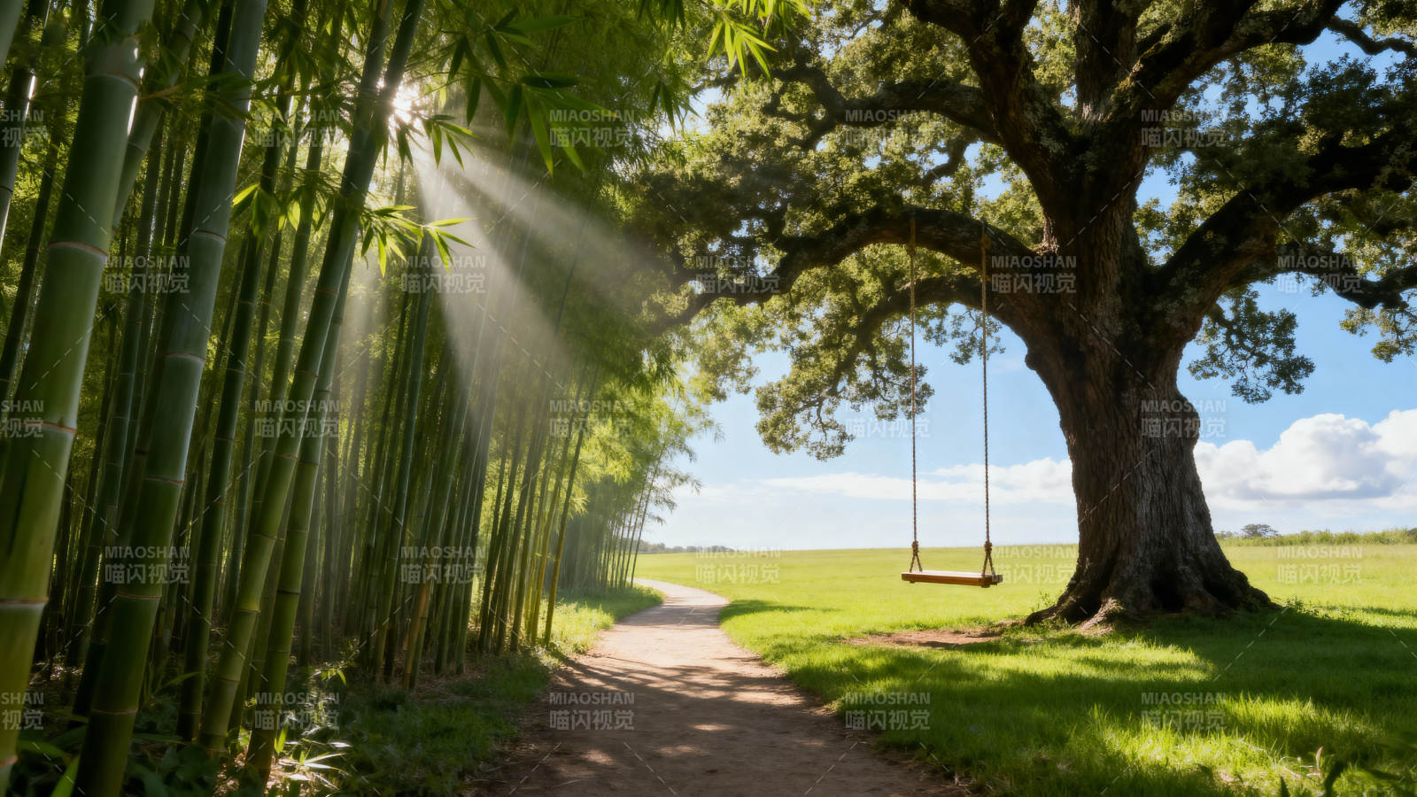 竹林小径秋千树图片