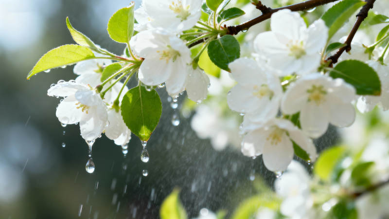 雨中樱花绽放图片