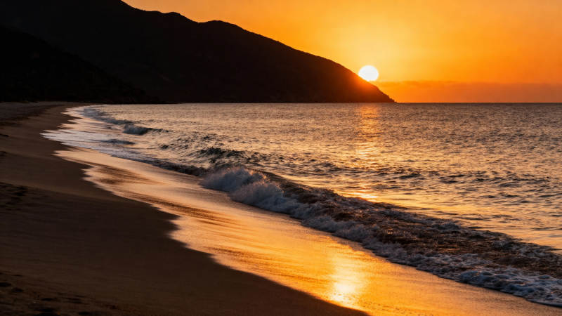 夕阳海滩美景图片