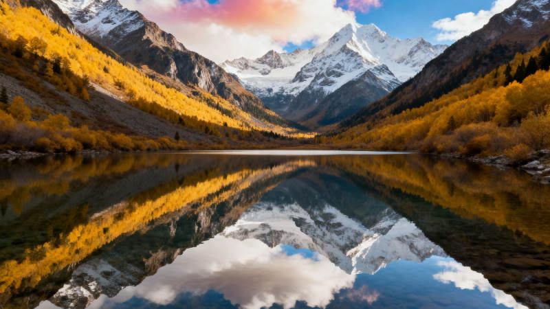 秋山倒影湖中图片