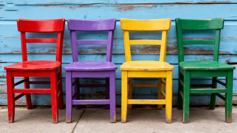 四色椅子并排立图片