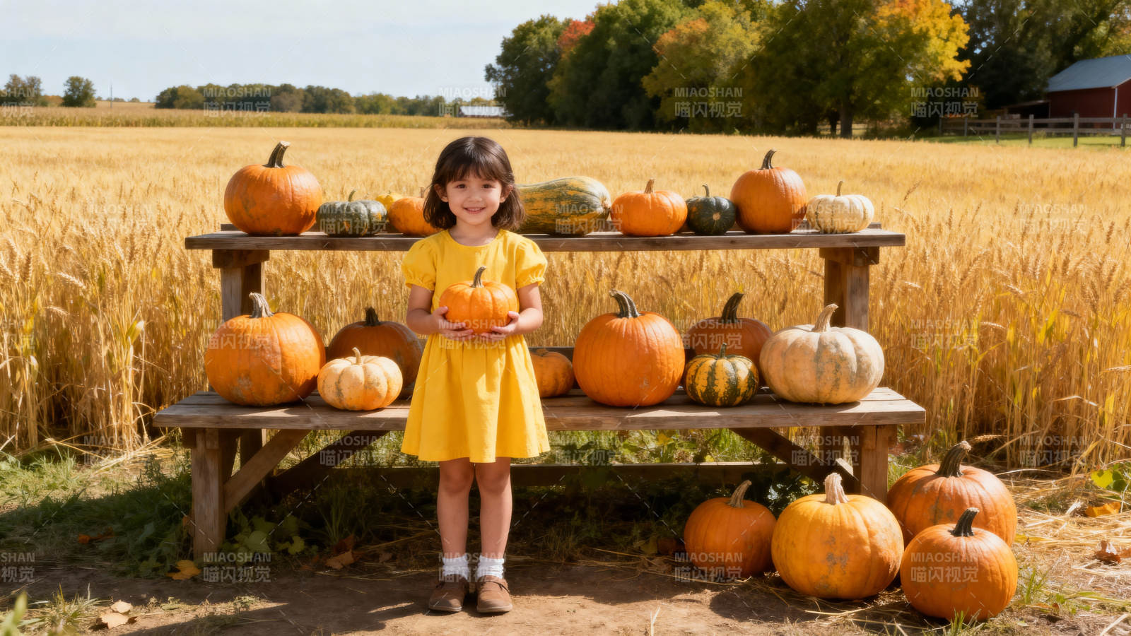 小女孩与南瓜田图片