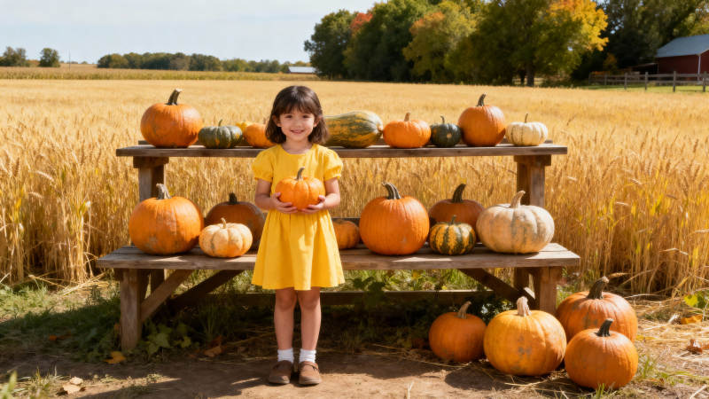 小女孩与南瓜田图片
