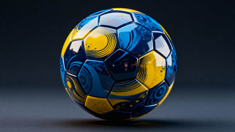 蓝黄足球特写图片