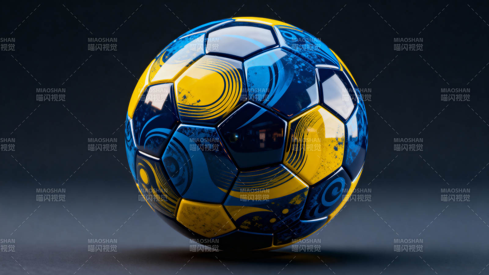 蓝黄足球特写图片