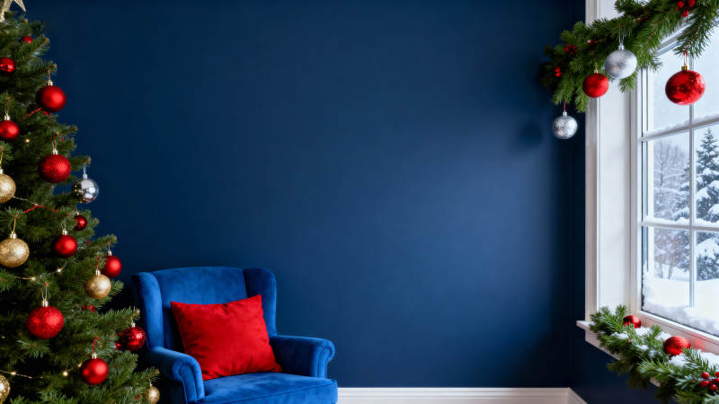 圣诞树旁的蓝色角落图片