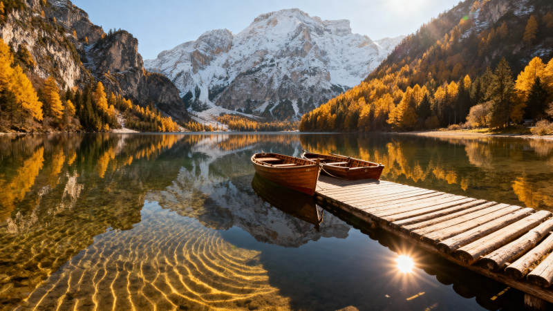 秋湖倒影山景图片