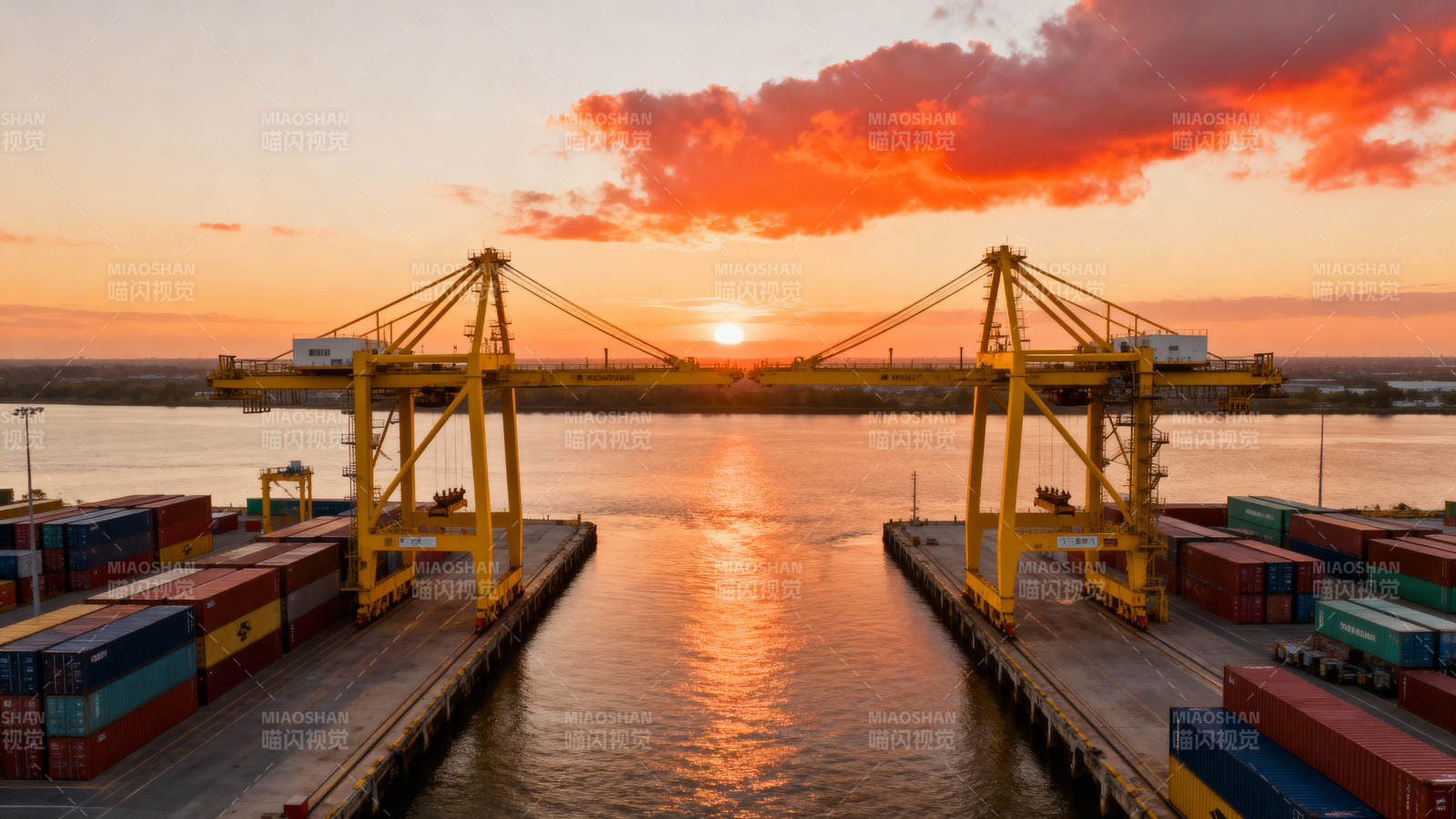 港口日落集装箱图片