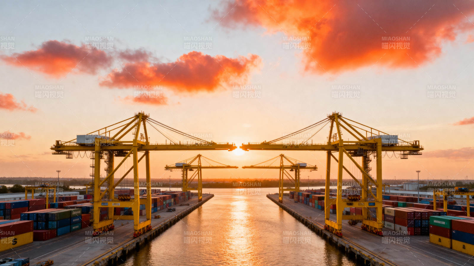 港口日落集装箱图片