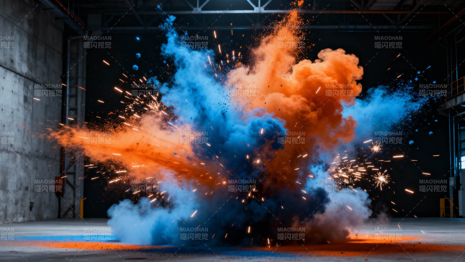 蓝橙烟雾爆炸图片