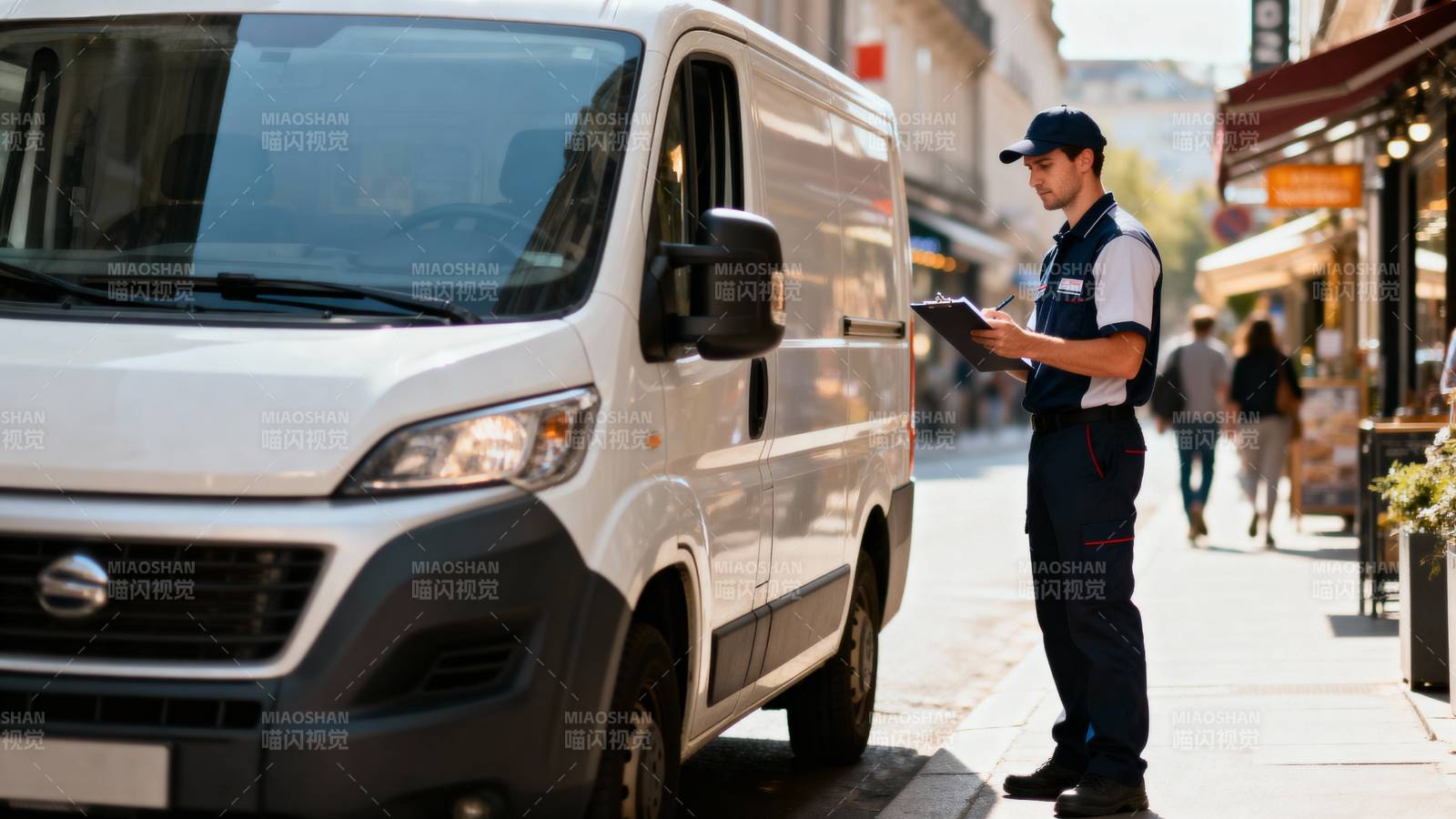 快递员在街边工作图片