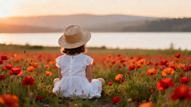 花海中的小女孩图片