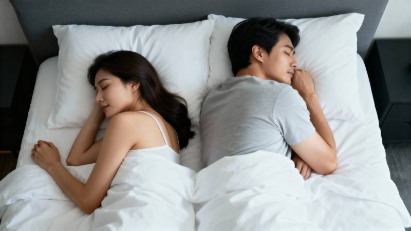 情侣背对背睡觉图片