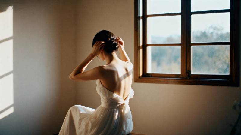 窗边新娘静思图片