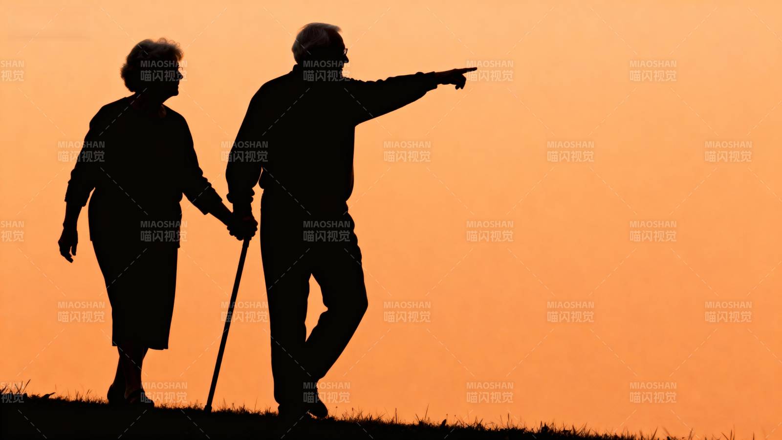 夕阳下的携手同行图片