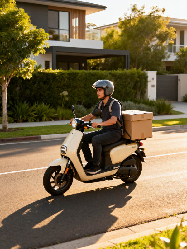 快递员骑电驴送包裹图片