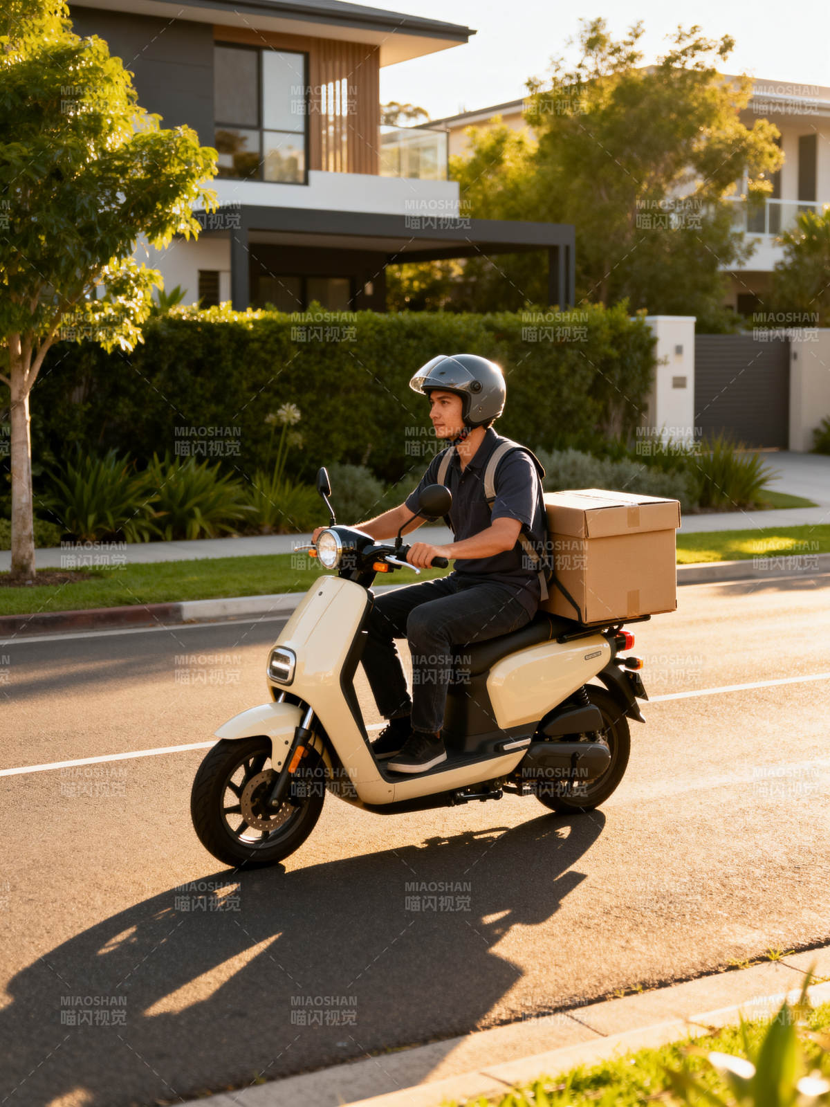 快递员骑电驴送包裹图片