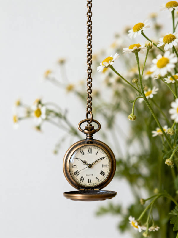 时光静好 花间钟摆图片