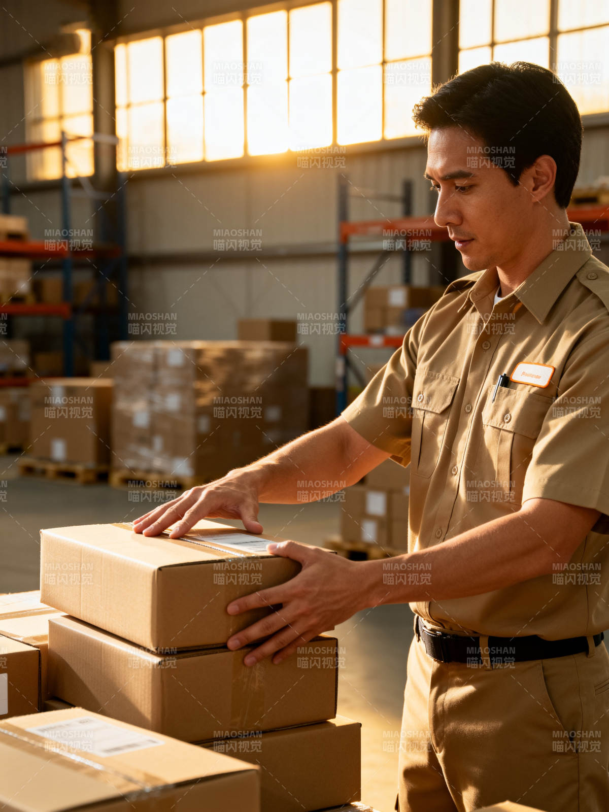 仓库工人整理包裹图片