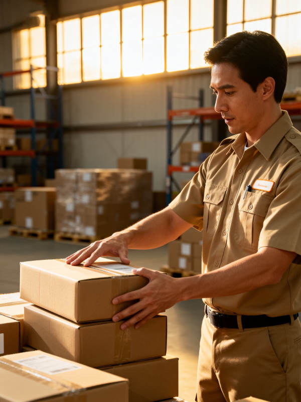 仓库工人整理包裹图片