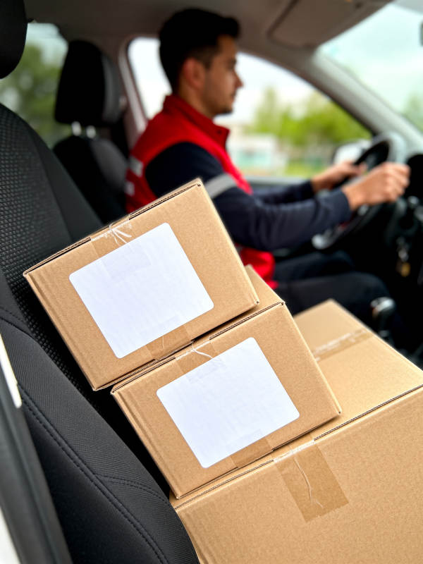快递员车内送货图片
