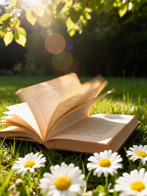 书页与雏菊的午后图片