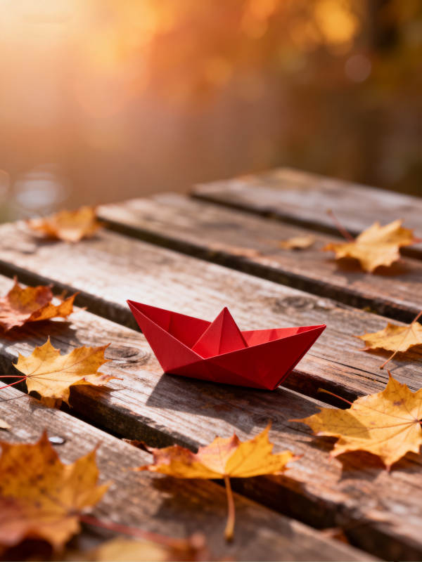 秋叶伴红舟图片