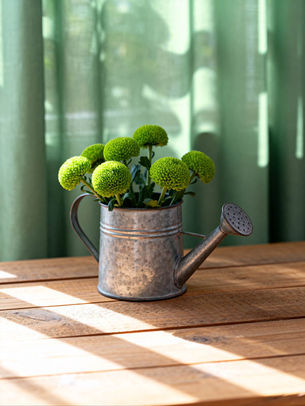 绿植点缀金属壶图片