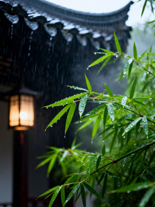 雨中竹影灯影图片