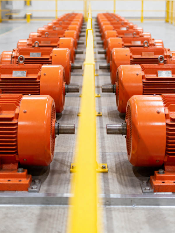 整齐排列的橙色电机图片