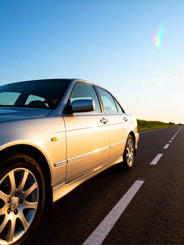 银色轿车驰骋公路图片