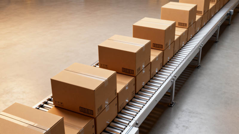 传送带上的纸箱图片