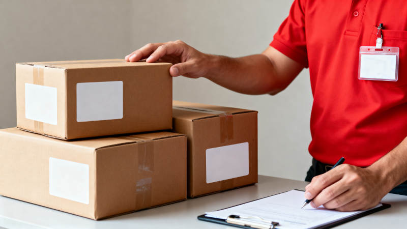 快递员核对包裹图片