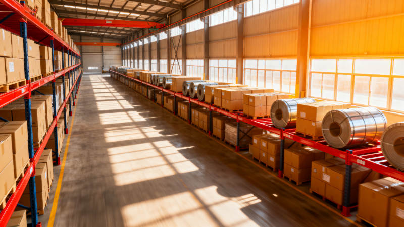 仓库货架整齐排列图片