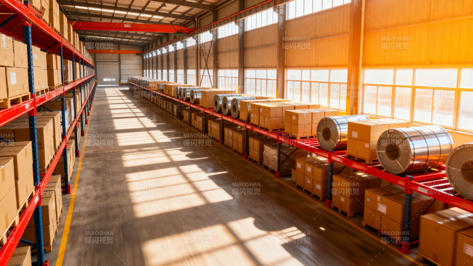 仓库货架整齐排列图片