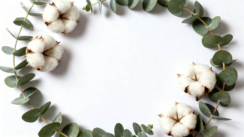 棉絮与绿叶环饰图片