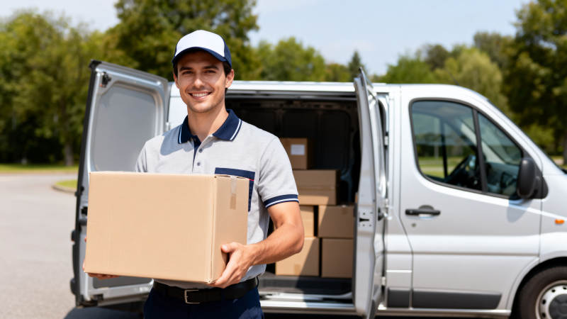 快递员送货上门图片