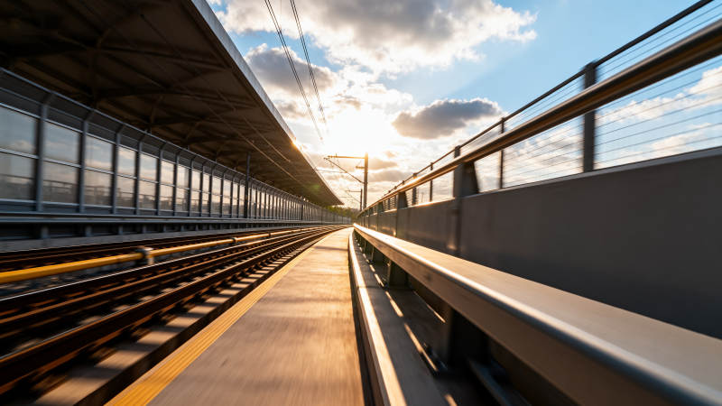 夕阳下的高架轨道图片