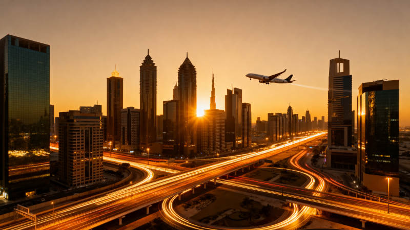 迪拜日落航拍图片