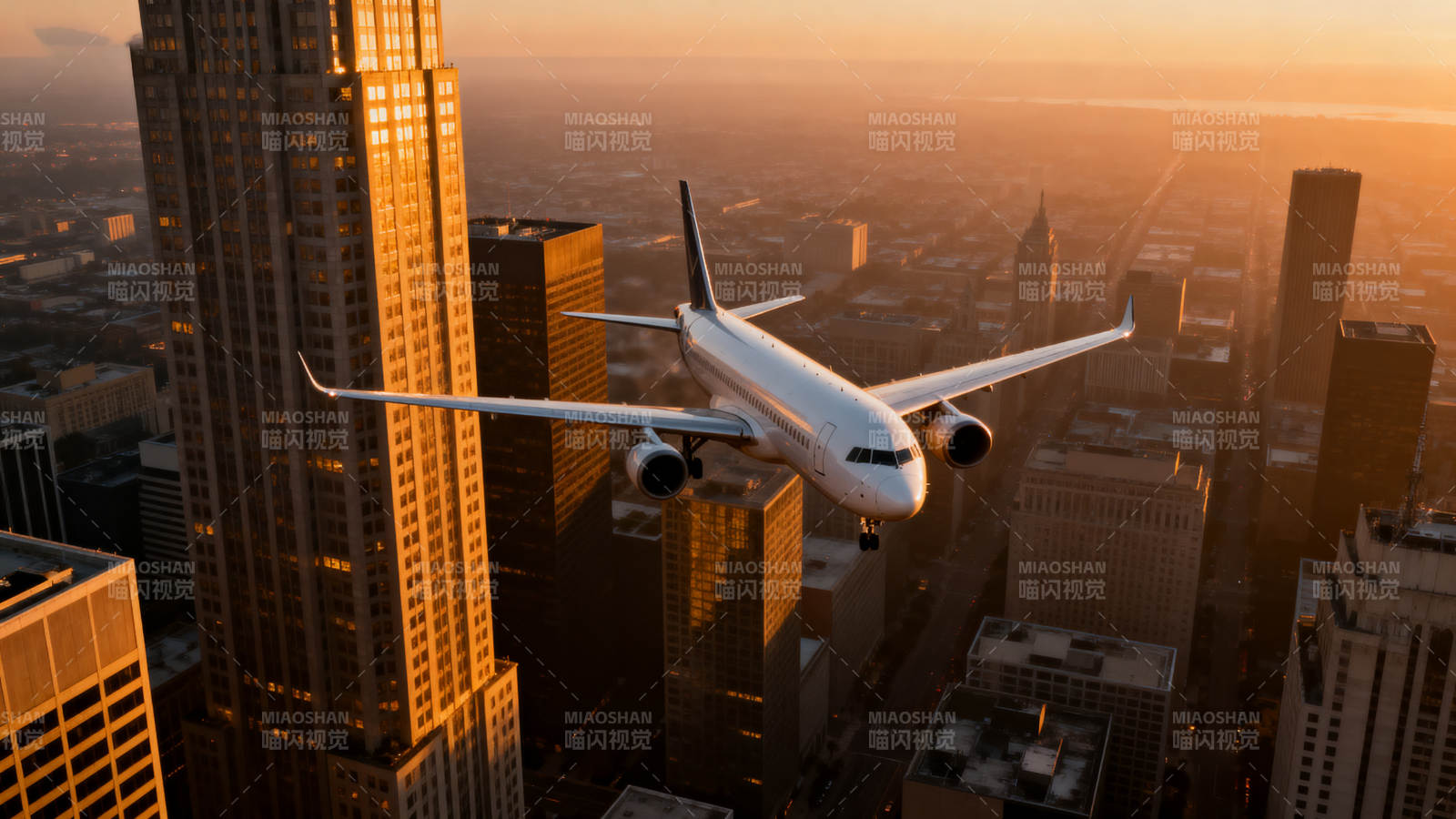 城市上空的飞机图片