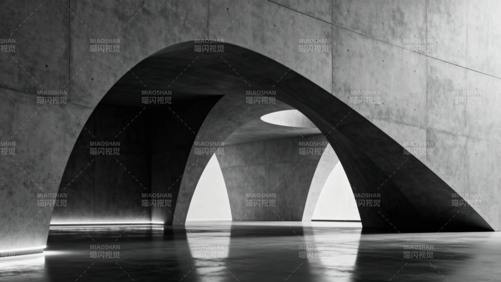 混凝土拱廊光影图片