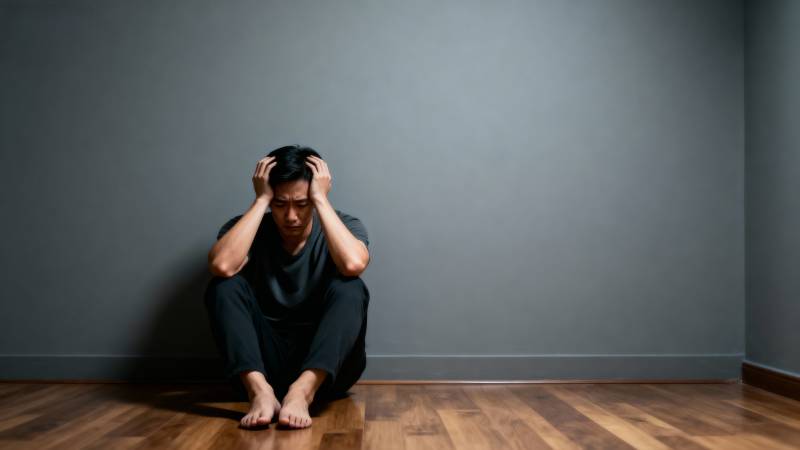 男子抱头坐地图片