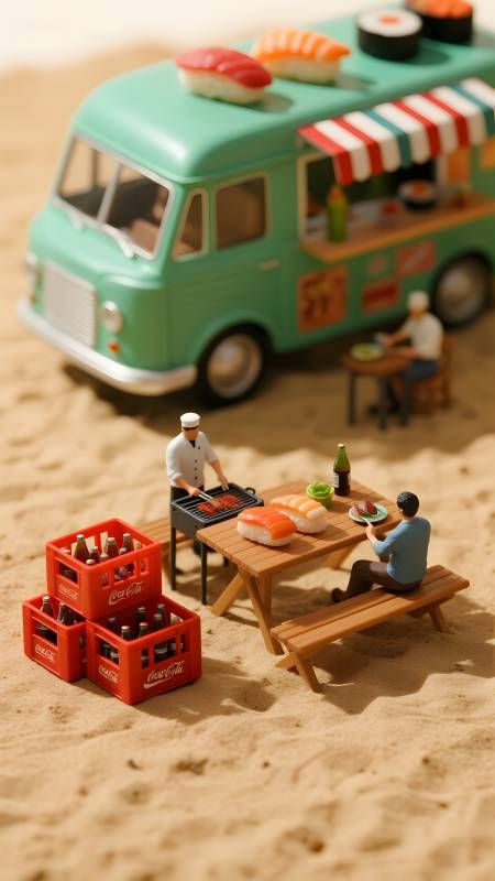 沙滩上的美食时光图片