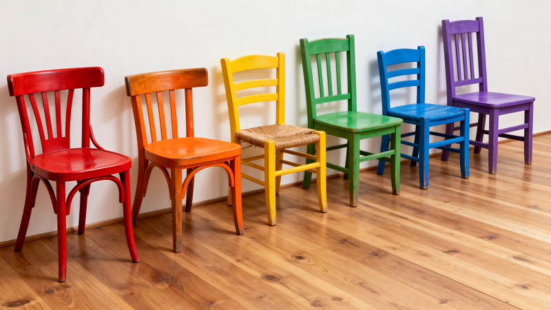 彩虹色椅子排列图片