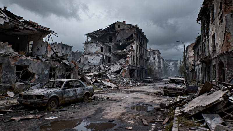 废墟中的城市景象图片